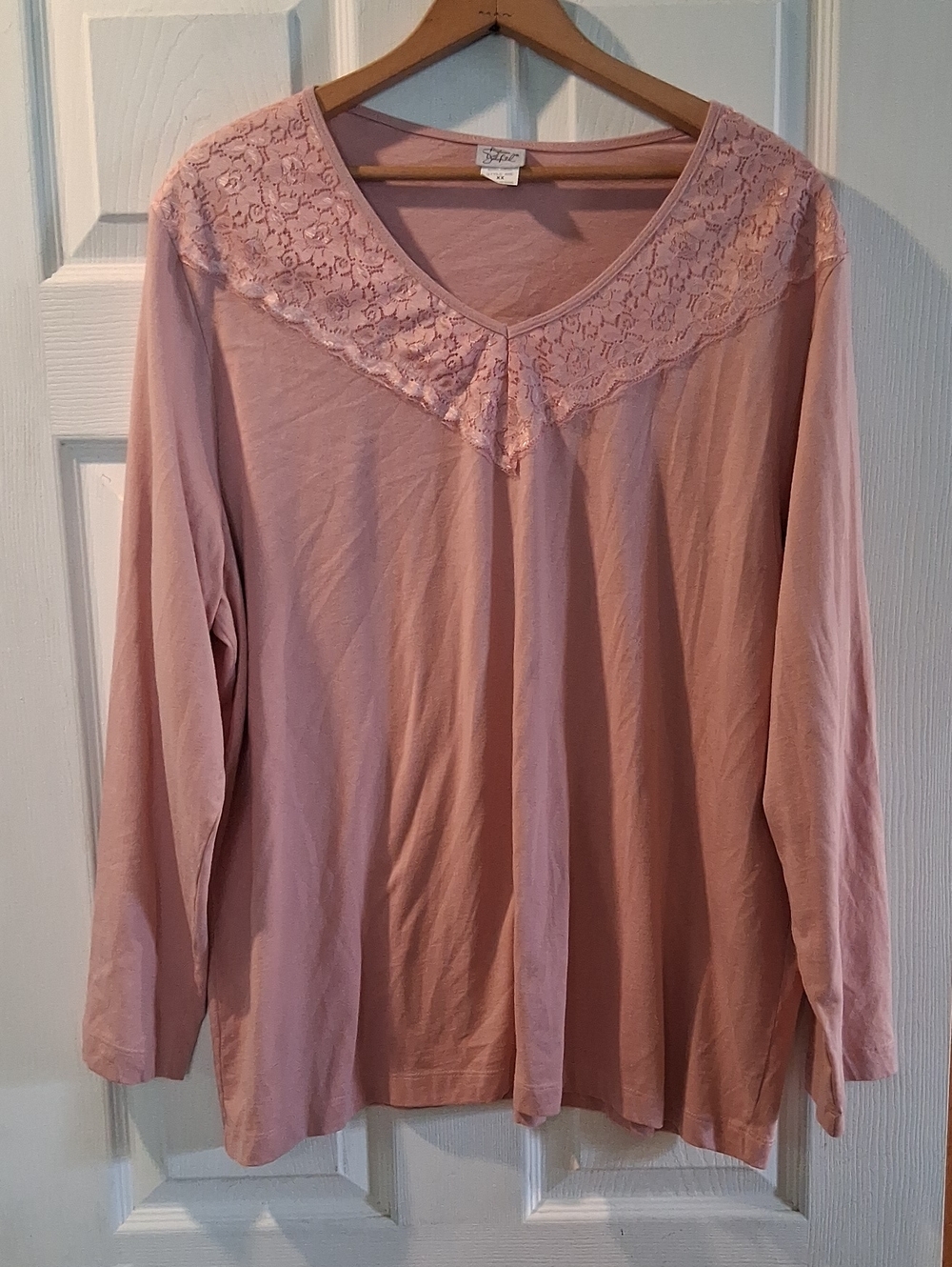 Soft Lace Yoke Long-Sleeve Tee - Dusty Rose